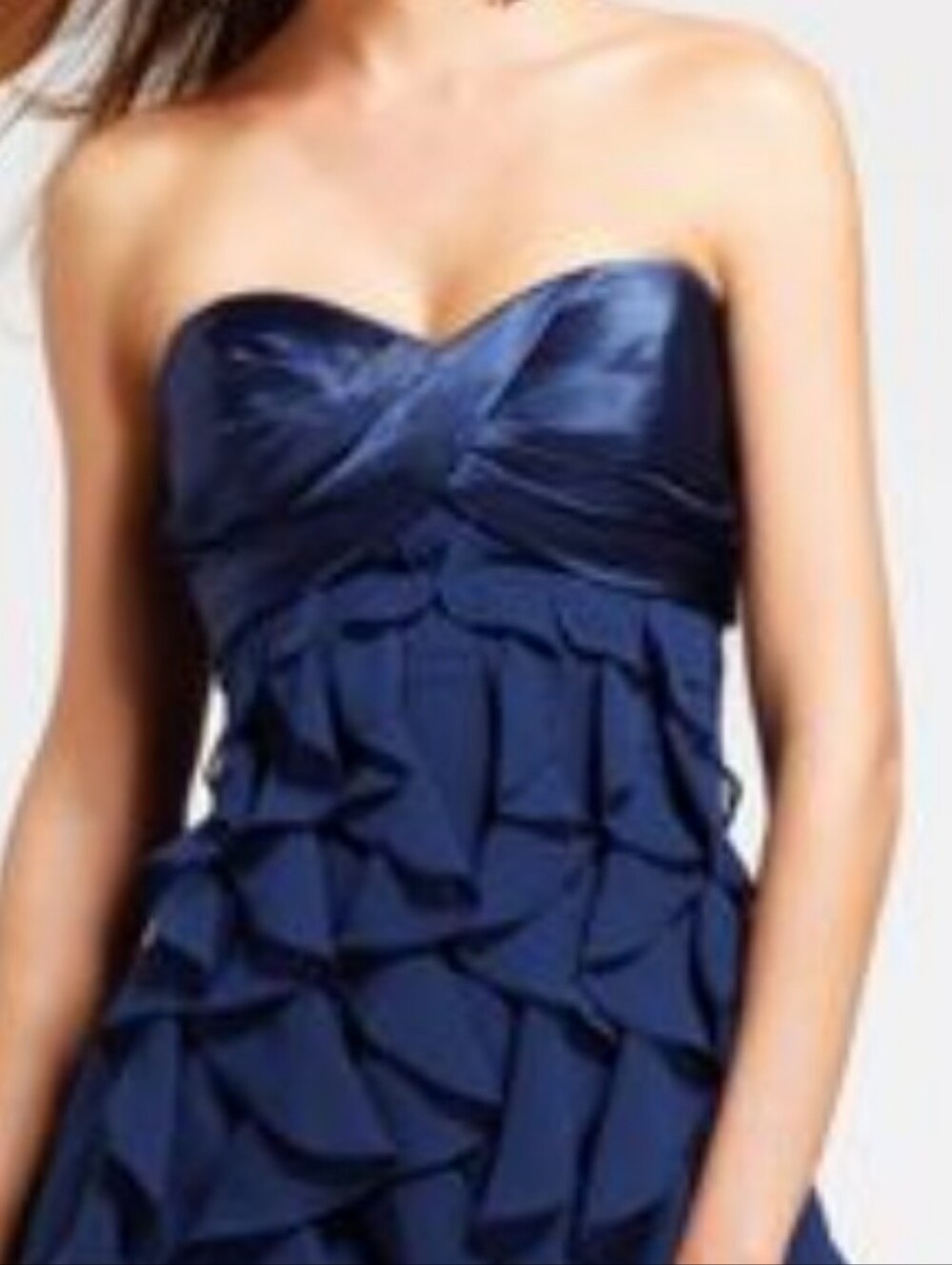 Cache 90s Vintage Strapless Navy Ruffle Evening Dress
